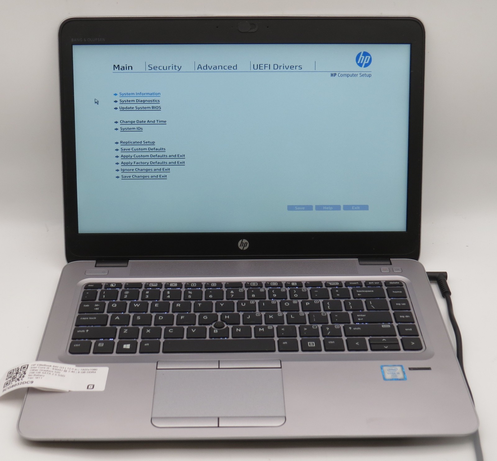 HP EliteBook 840 G3 i5-6300U @ 2.4GHz 8GB DDR4 14″ 256GB SSD No OS/Batt