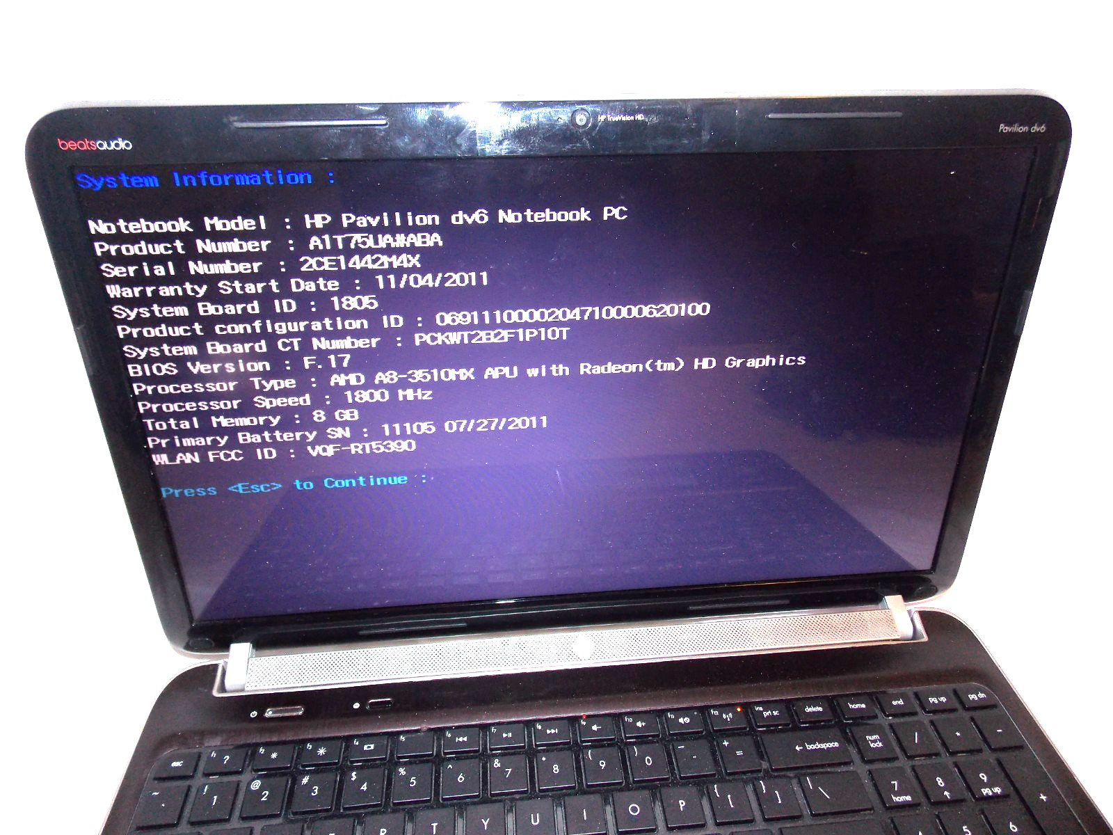 BEATS AUDIO HP PAVILION GAMING LAPTOP MODEL dv6-6b47dx FOR PARTS