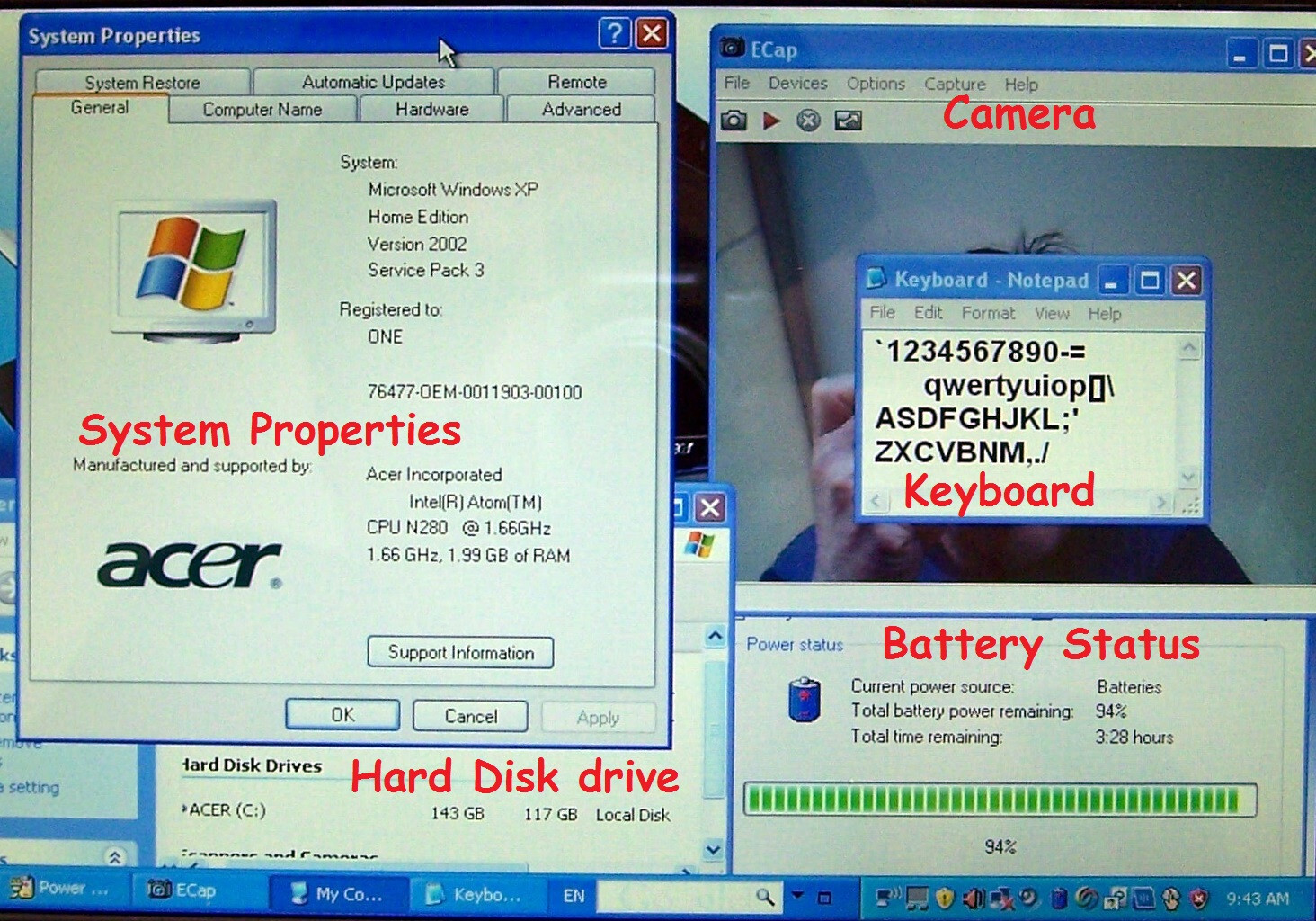 Acer Aspire One kav10 (D150), Intel N280 1.66GHz, 2GB, 160GB, Win XP, 10.1″