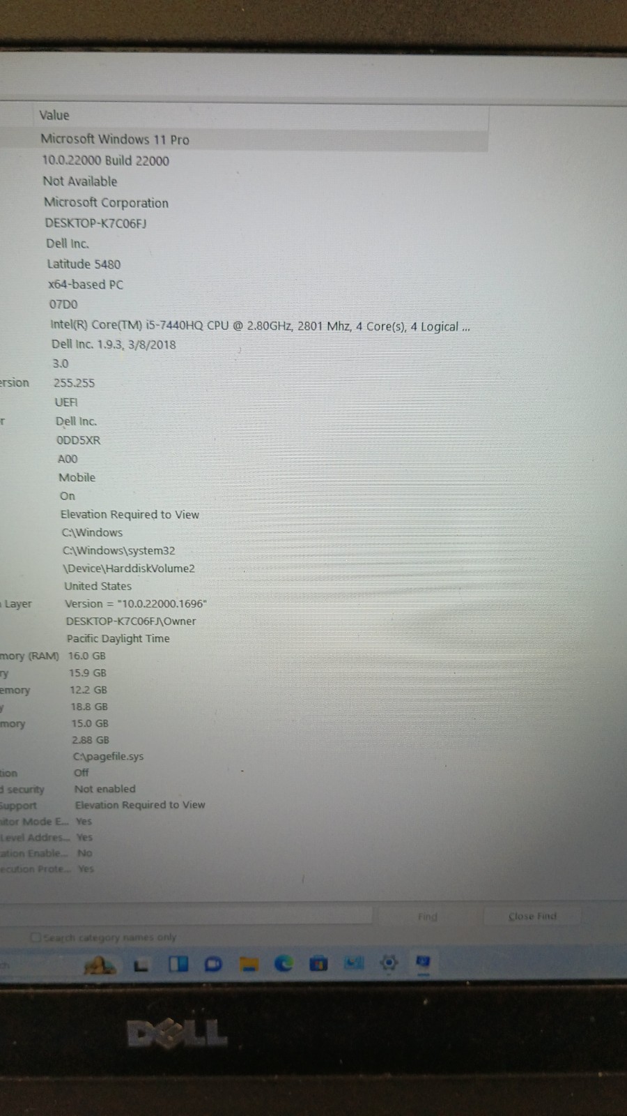 82104 Latitude5480 Gamer w/charger.No Battery!i5-7440HQ.16GB.256GB NVMe.14″Touch