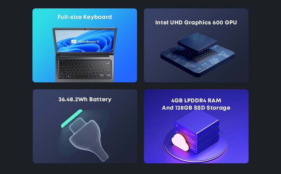 CHUWI Herobook Air Laptop 11.6″ Intel Celeron 4GB RAM 128GB SSD Windows 11 HDMI