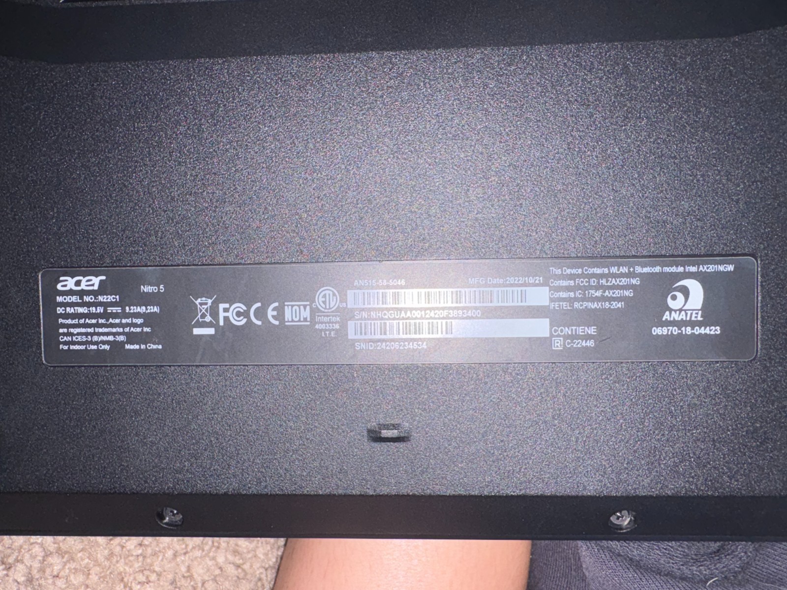 acer nitro 5 12th Gen Intel(R) Core(TM) i5-12500H (3.10 GHz)