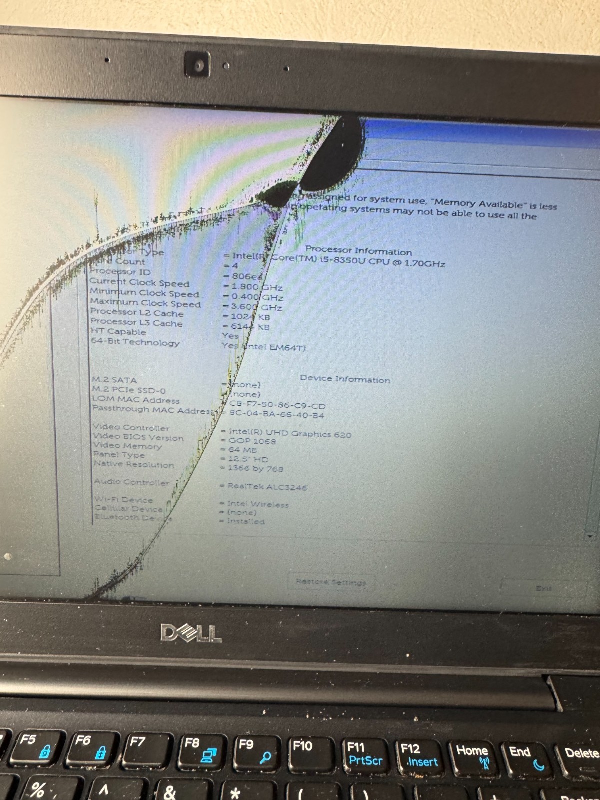 Dell Latitude 7290 Core i5-8350U Laptop for Parts/Repair #5037