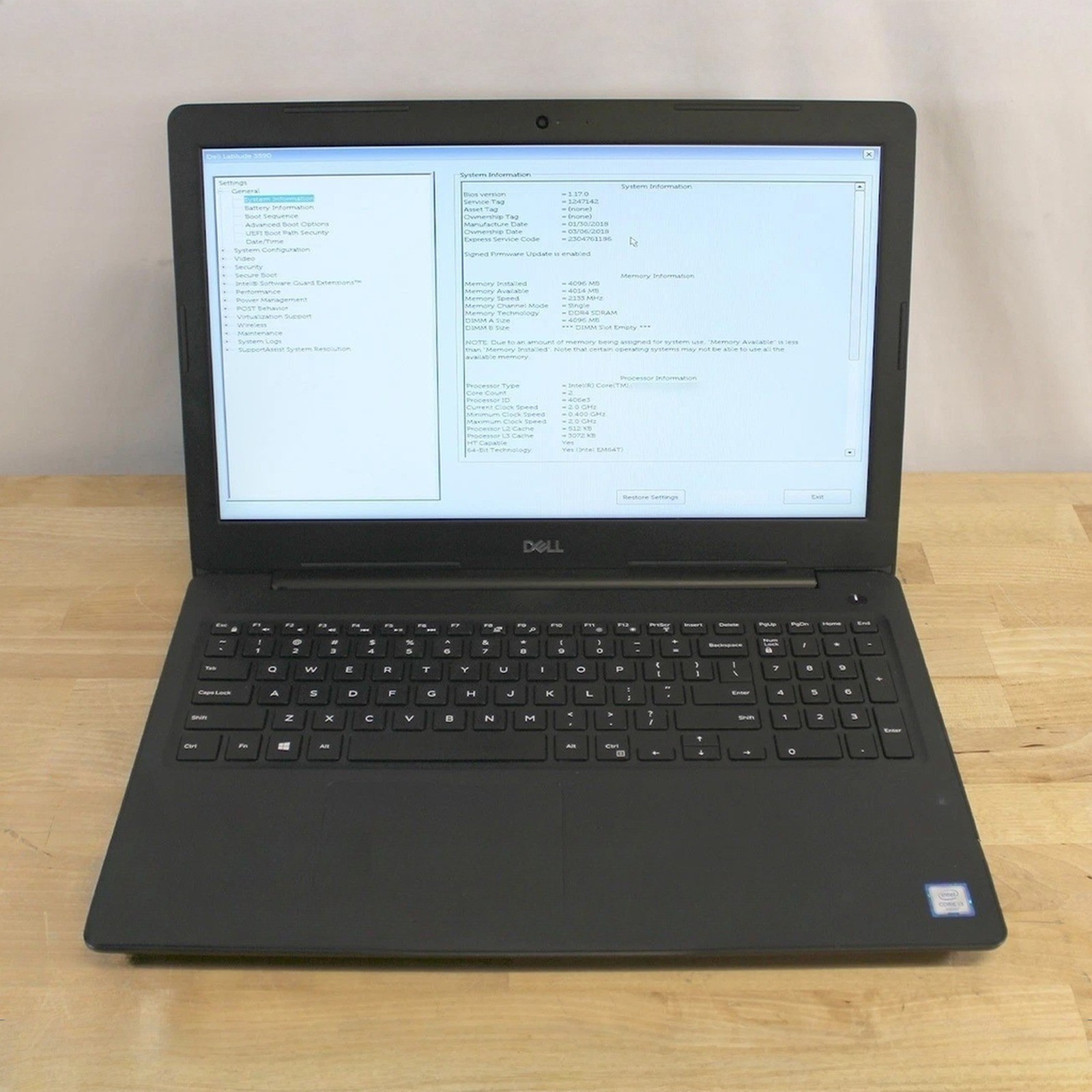 Dell Latitude 3590 15.6in i3-8130U 2.20GHz 4GB No Drive, OS, Power Cord