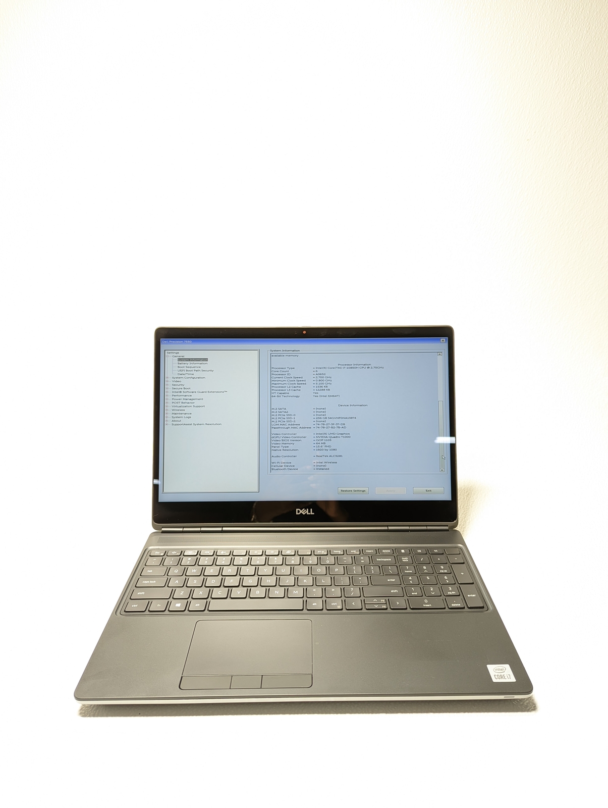 DELL PRECISION 7550 I7-10850H 2.7GHz 16GB RAM 256GB SSD GRADE D