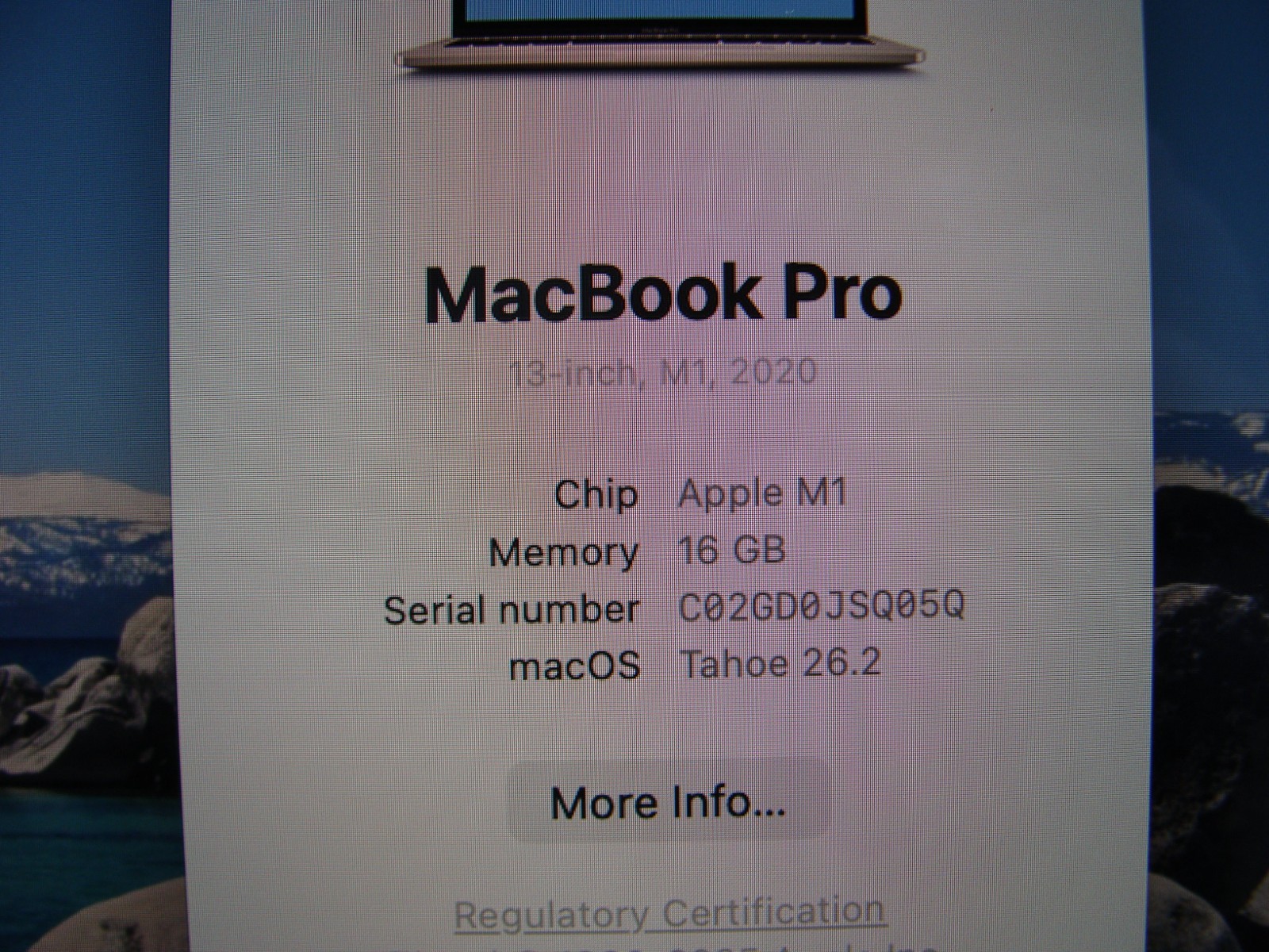 Apple MacBook Pro 13.3″ 2020 A2338 M1 8CPU/8GPU 3.2GHz 16GB 1TB Tahoe +Charger