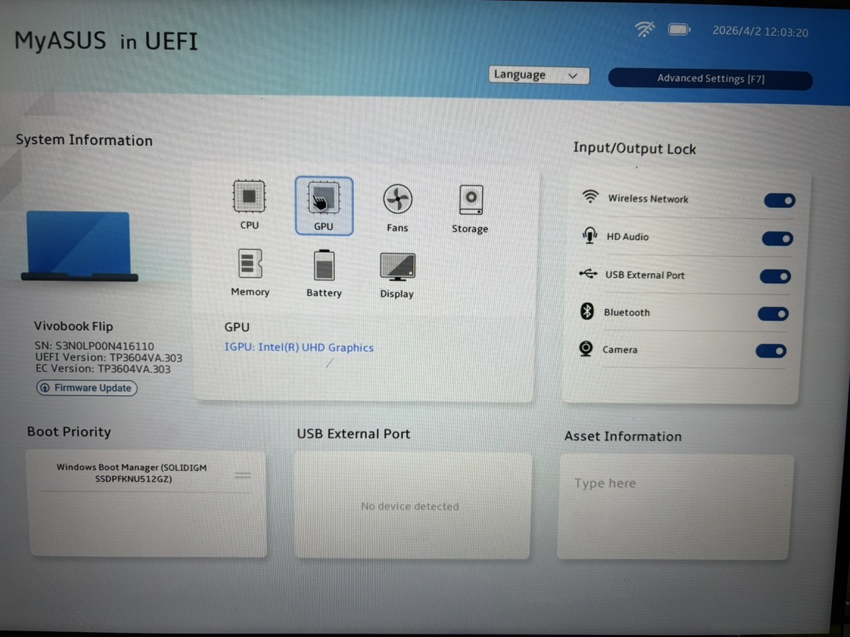 As Is ASUS VIVOBOOK S 16 FLIP Touchscreen 2in1 Laptop Parts Only (QUI004868)