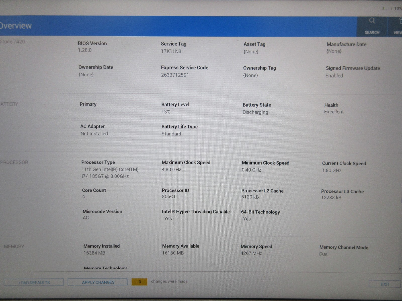 Dell Latitude 7420 14″ : i7-1185G7 3.0GHz : 16GB RAM : No SSD : Grade C