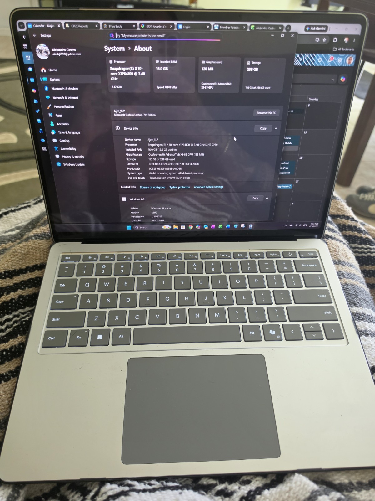 Microsoft Surface Laptop 7th Edition 13.8″ Snapdragon X 3.4GHz 16GB RAM 256 GB