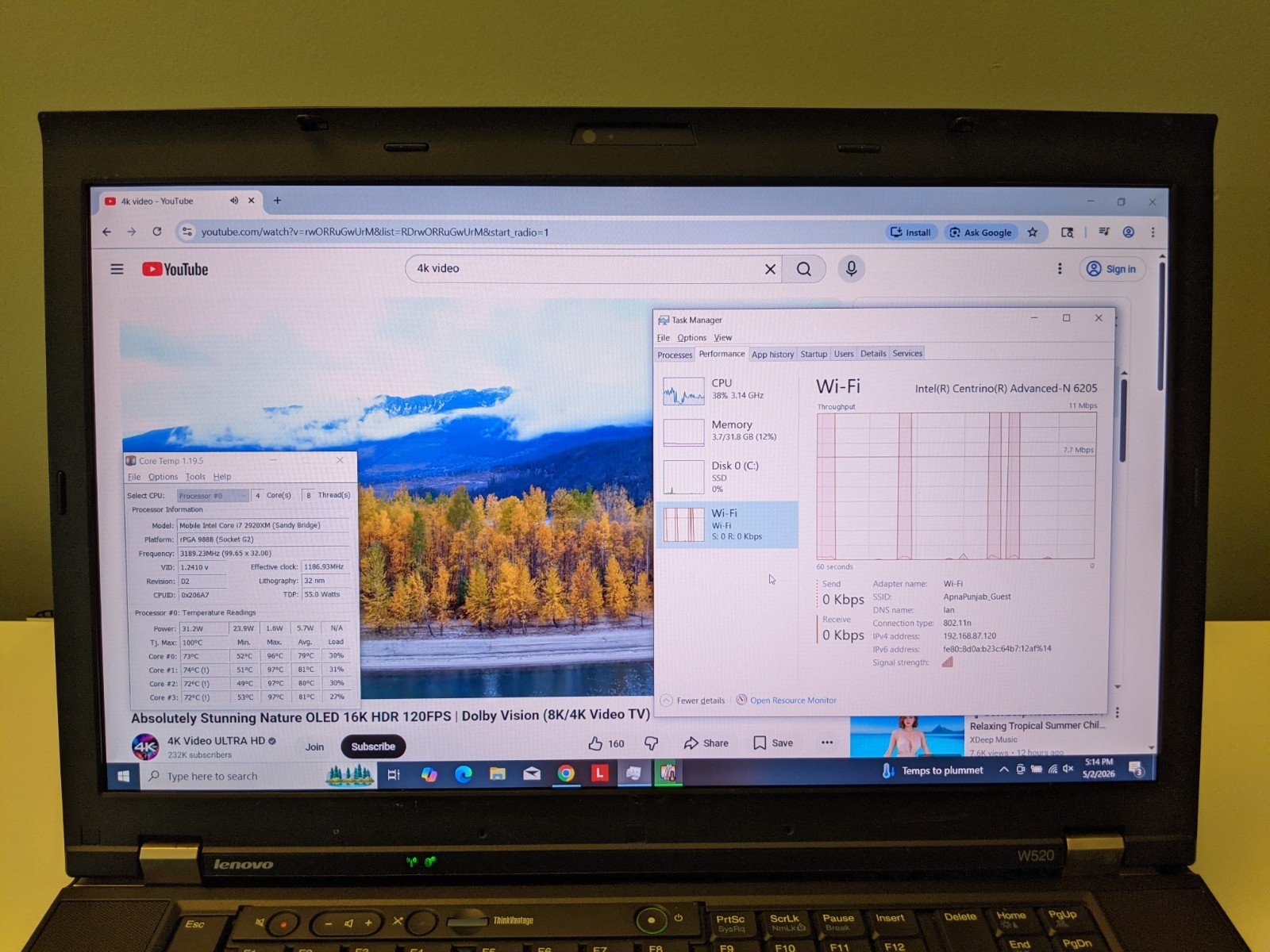 Lenovo ThinkPad W520 15.6” Laptop i7 Extreme 32GB RAM 500GB SSD Win 10 Pro