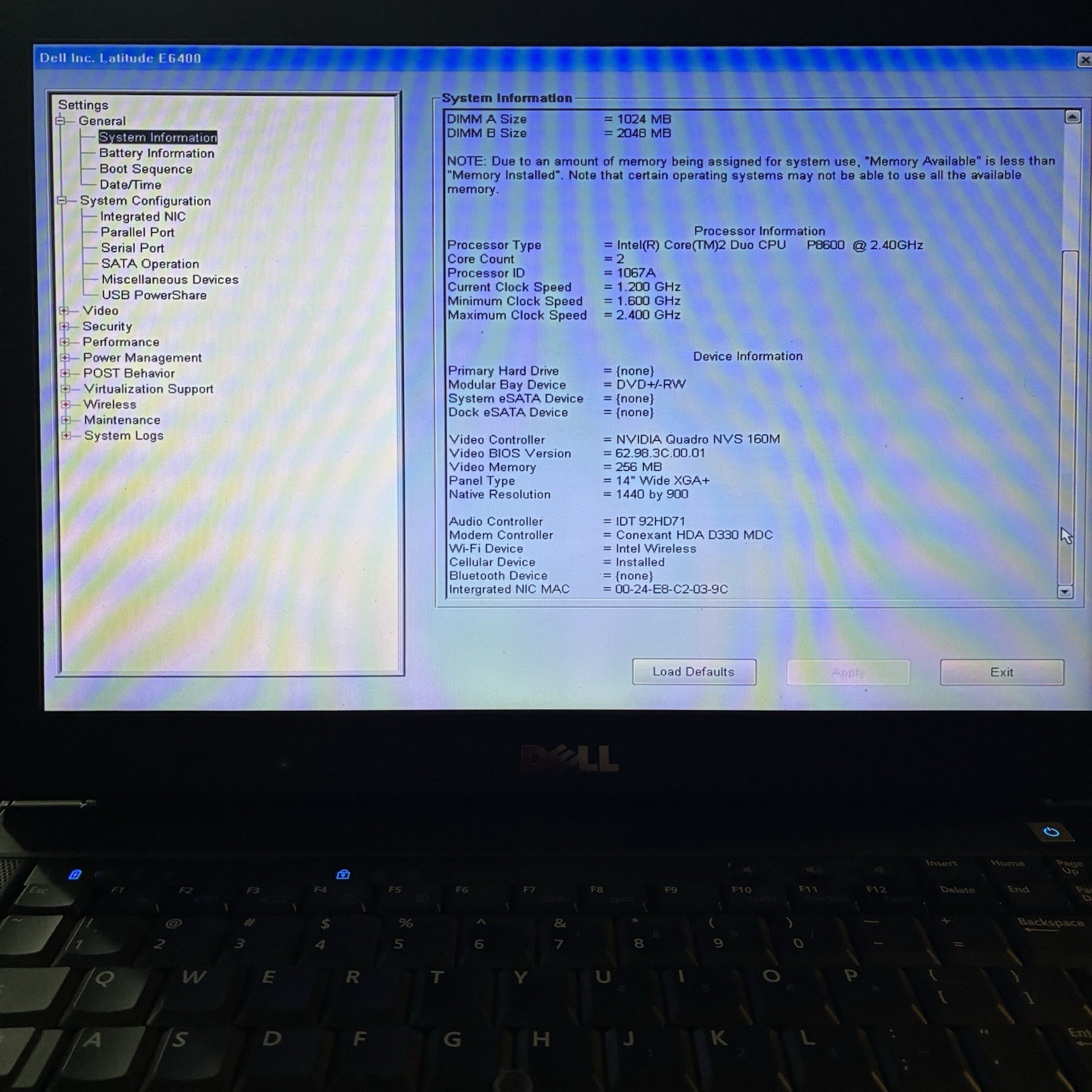 Dell Latitude E6400 Intel Core 2 Duo P8600 2.4GHz 3GB NO HDD Boots To Bios AS-IS