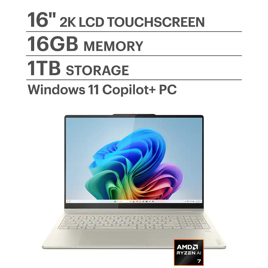 Lenovo Yoga 7-16 AMD Ryzen AI 7 350 16GB RAM 1TB SSD – Seashell 1 Year Warranty