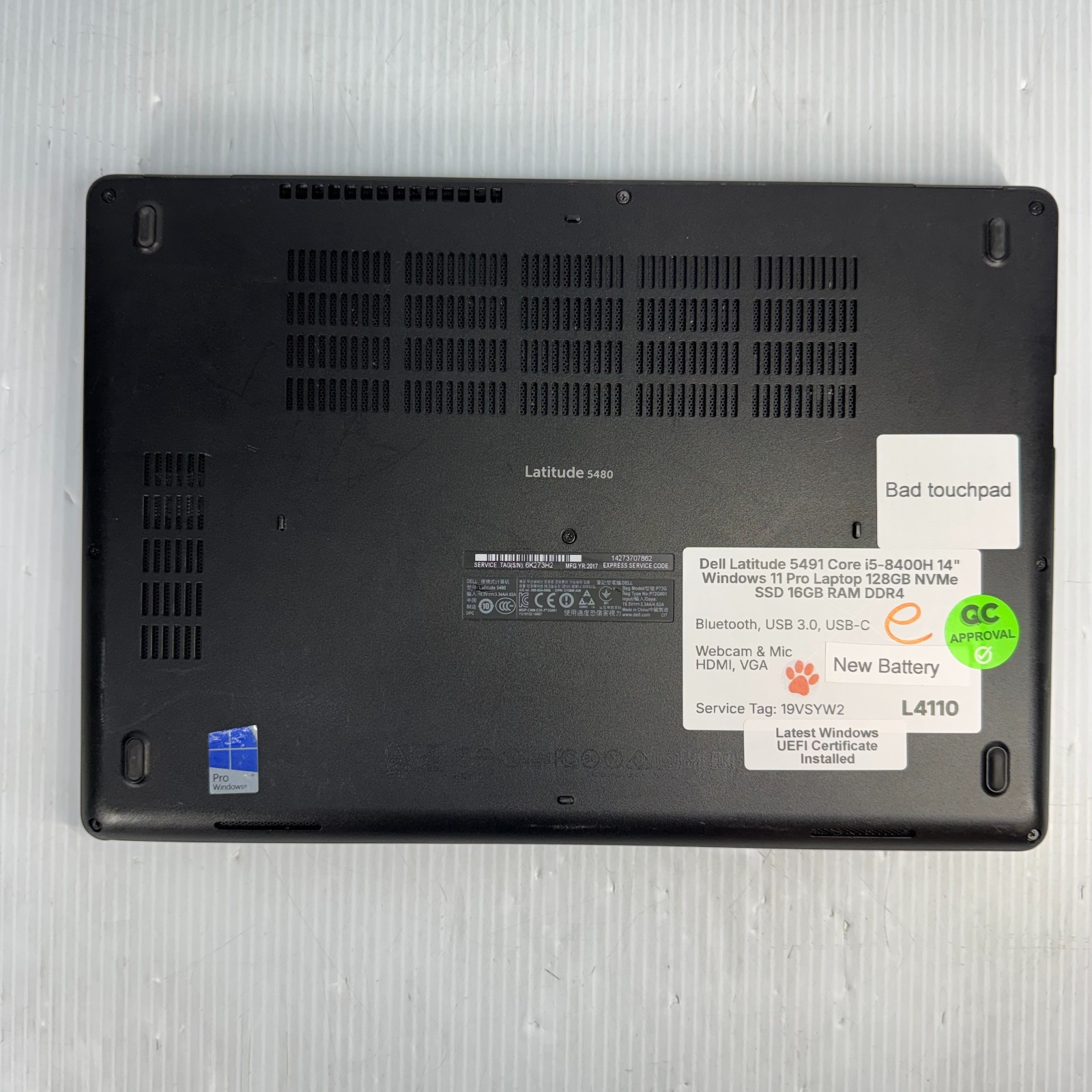 Dell Latitude 5491 i5-8400H 14″ Windows 11 Pro Laptop 128GB SSD **MUST USE MOUSE