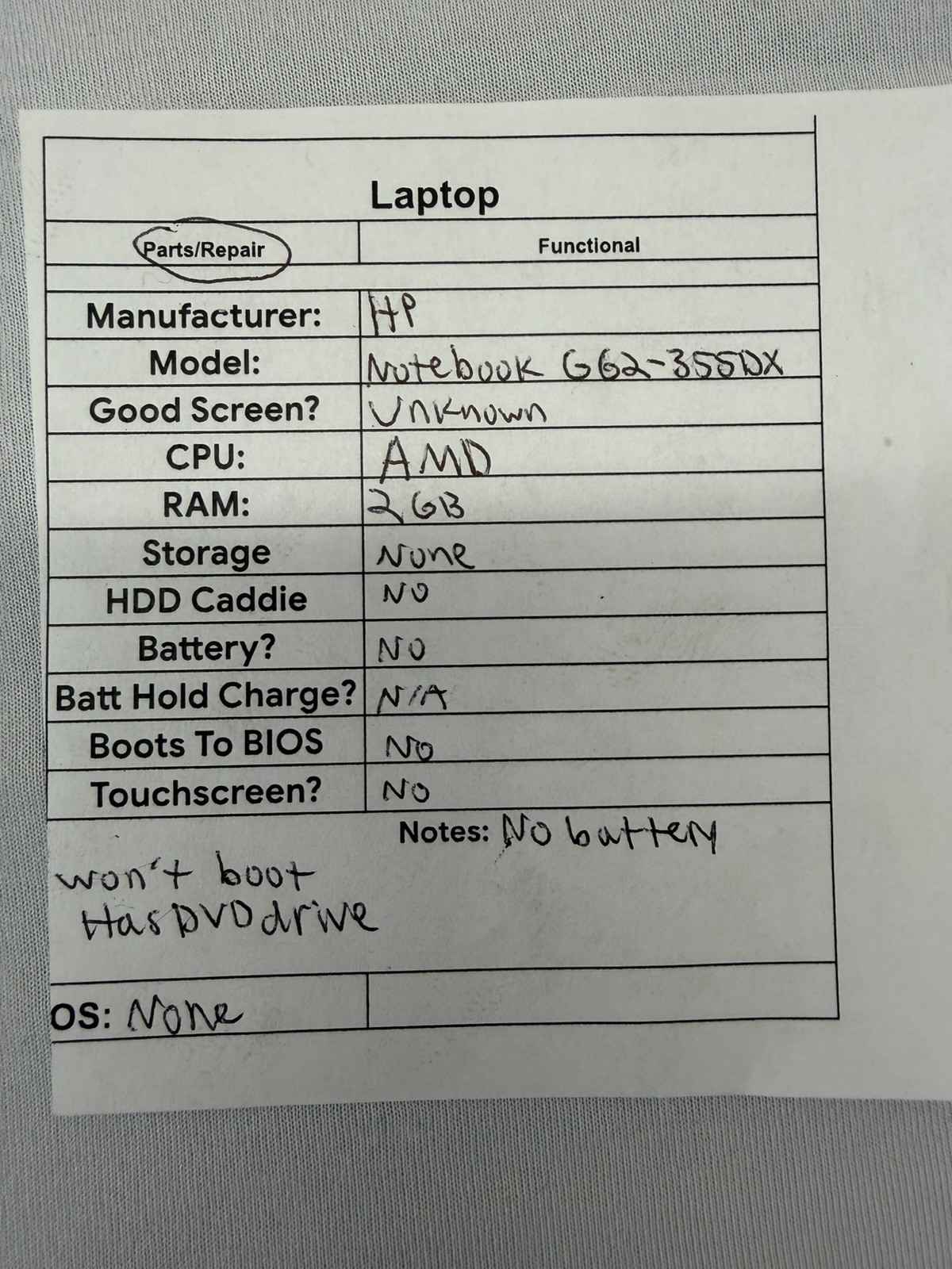 HP Notebook G62-355DX Laptop – AMD – Unknown if Screen is Good – Read Desc
