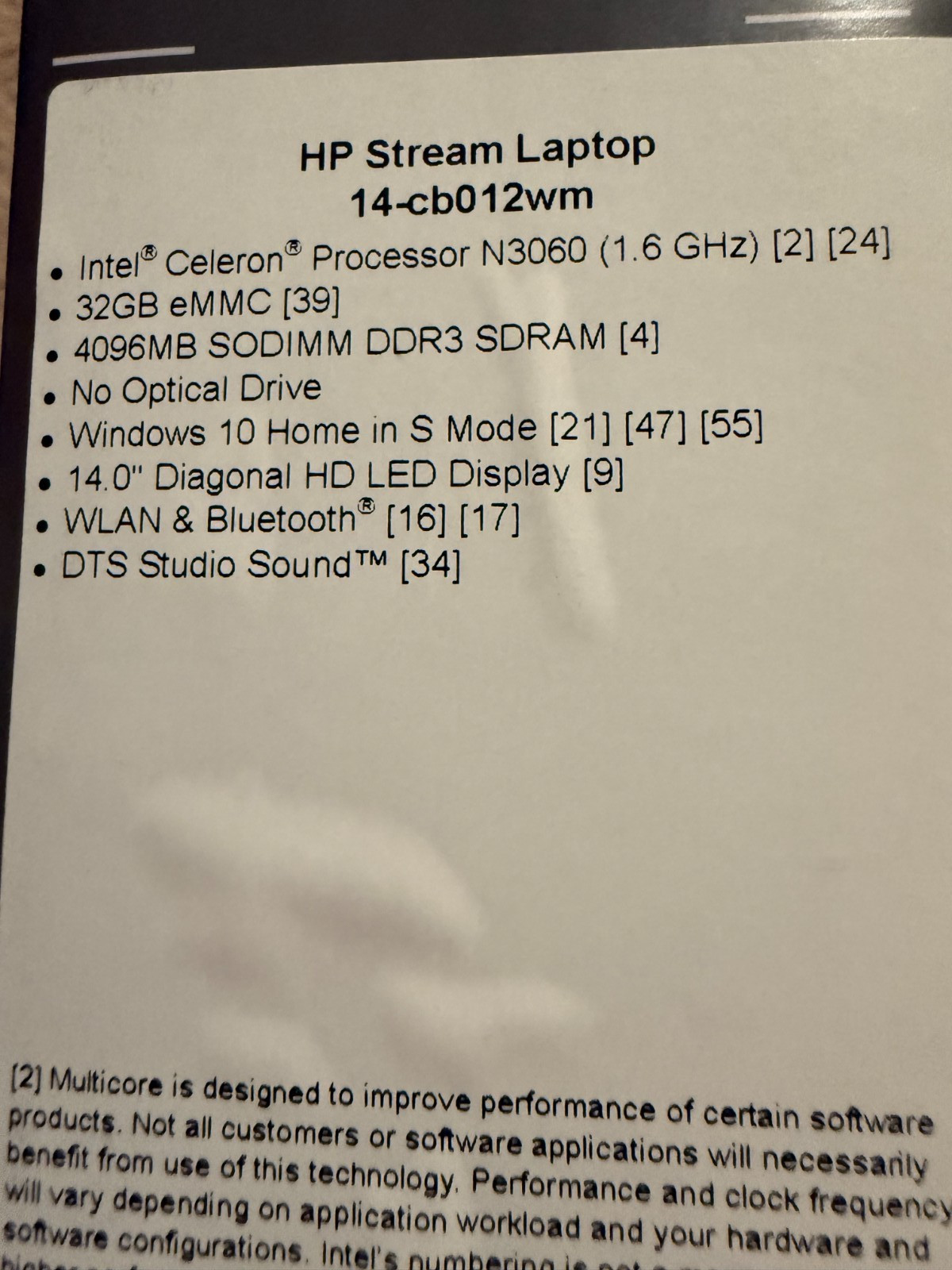 New HP Stream 14-cb012wm 14″ Intel Celeron N3060 4GB 32GB Laptop