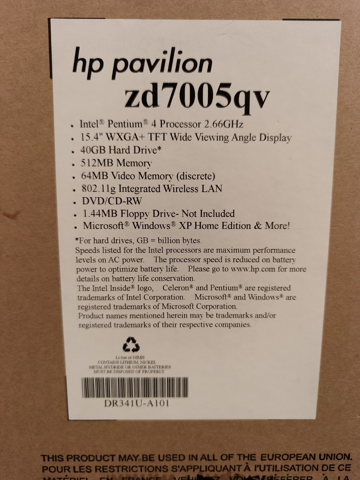 HP Pavilion zd7005qv Laptop 15.4” Intel Pentium 4 – BRAND NEW 2004 Vintage