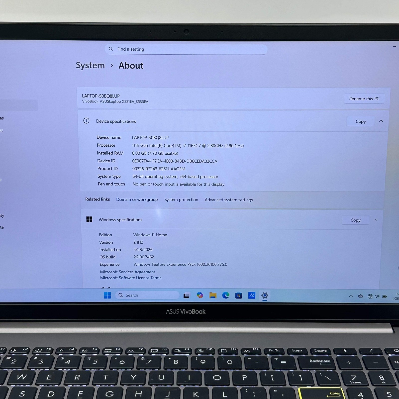 Asus ASUS VivoBook S533E 15.6″ i7-1165G7 8GB DDR4 512GB SSD Silver