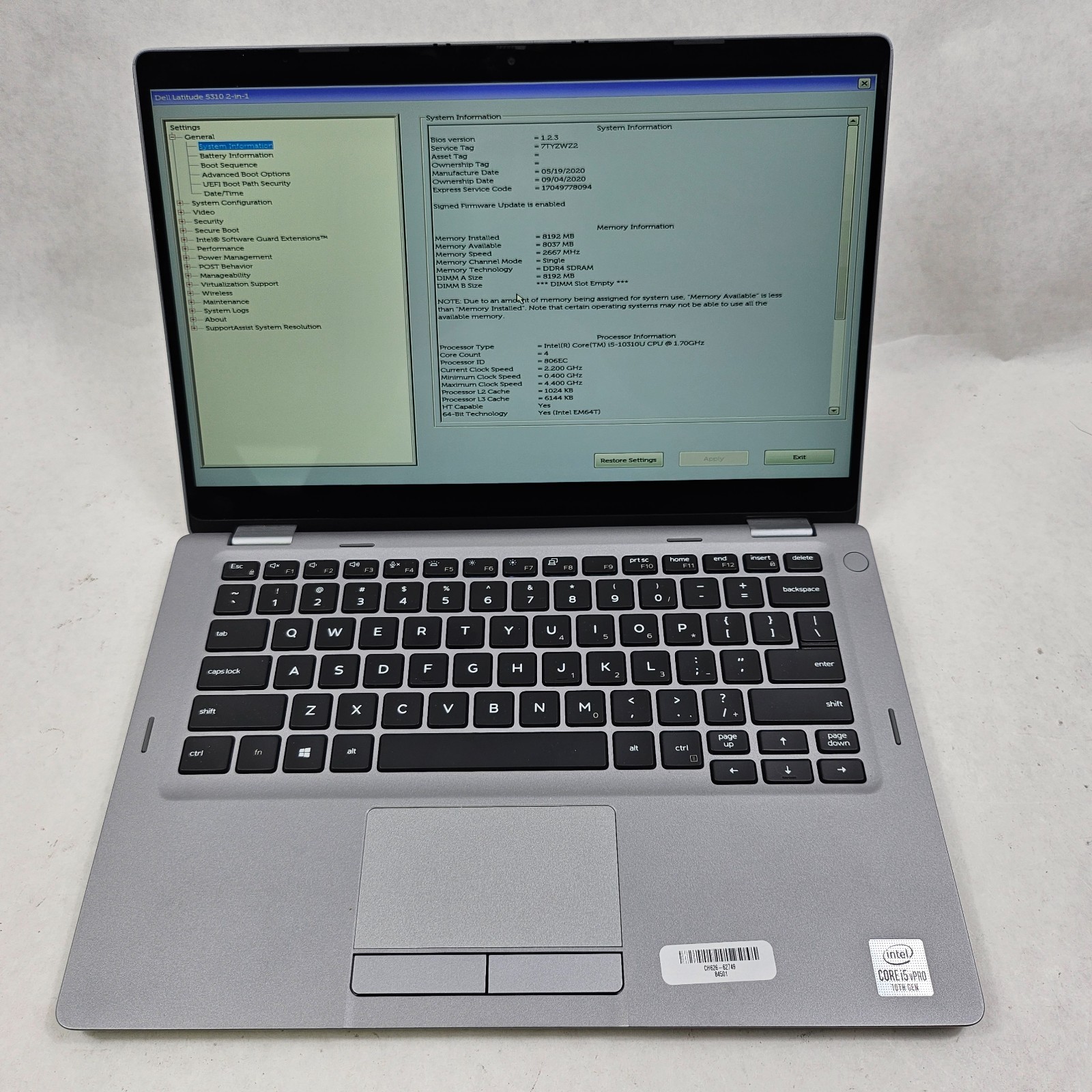 Dell Latitude 5310 2-in-1 Intel Core i5-10310U 1.7GHz 8GB RAM No SSD