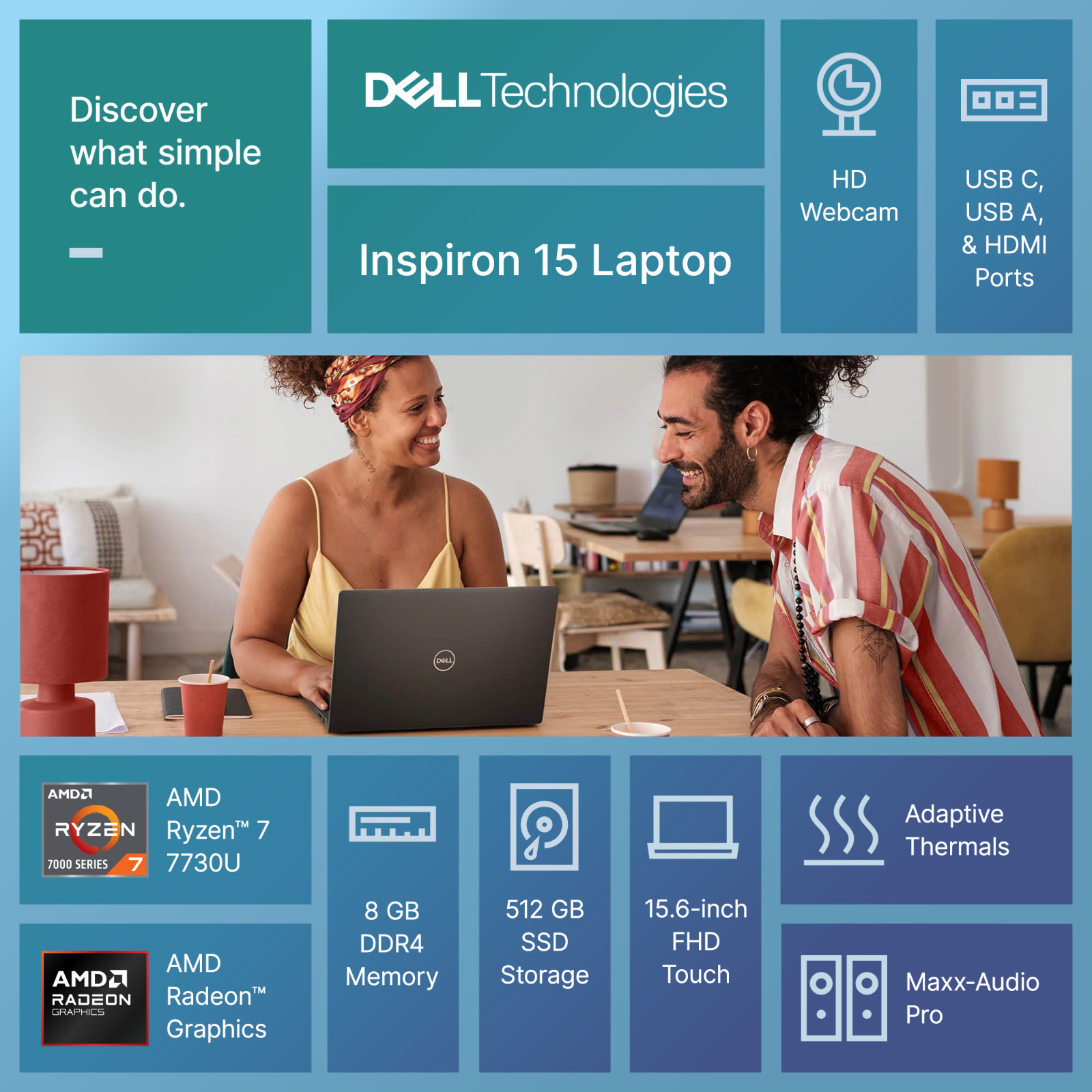 2026 Dell Inspiron 15.6″ Laptop Touch AMD Ryzen 7 7730U 8GB RAM 512GB SSD Office