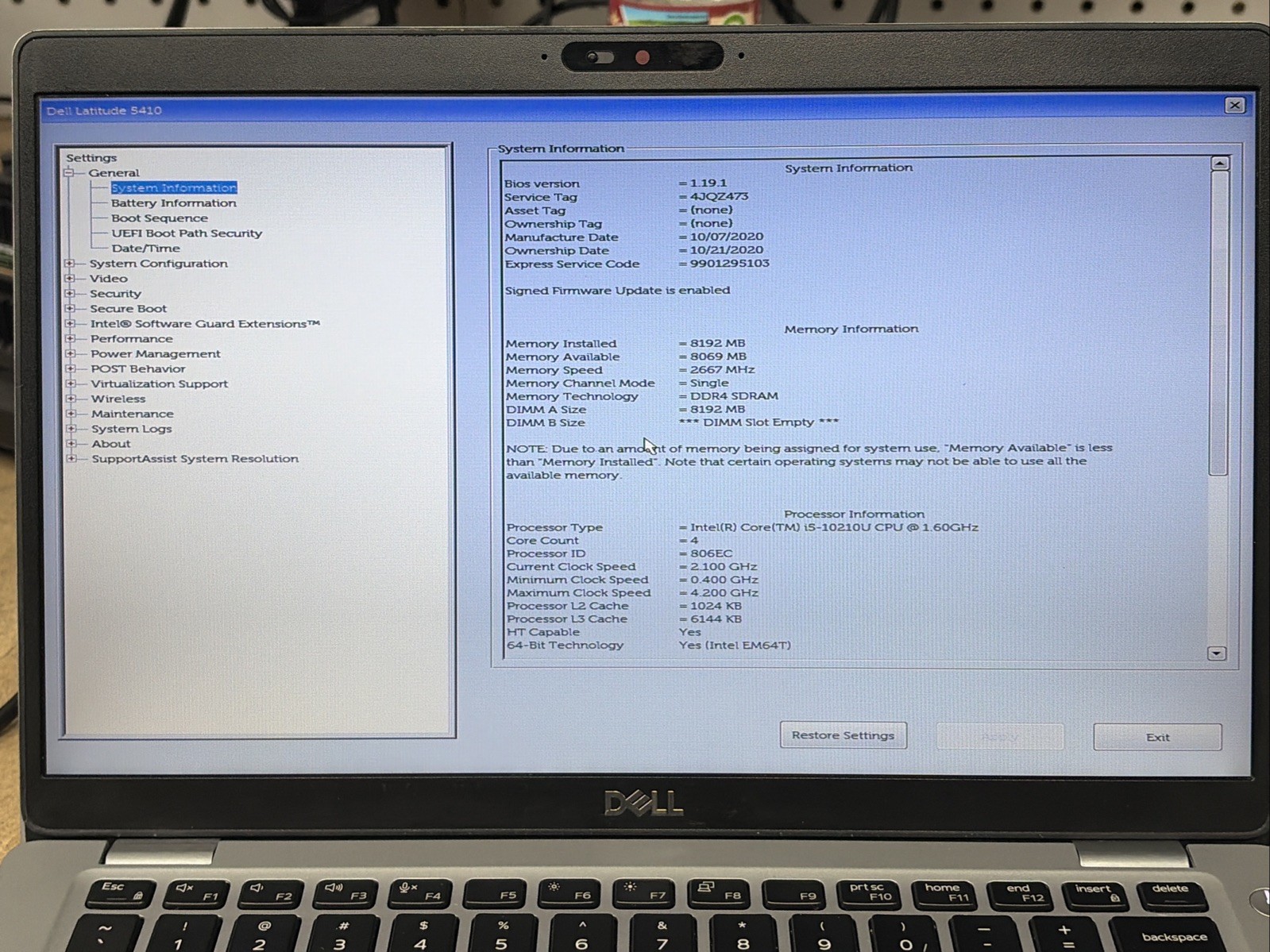 Dell Latitude 5410 14″ HD i5-10210U 8GB RAM OS/SSD