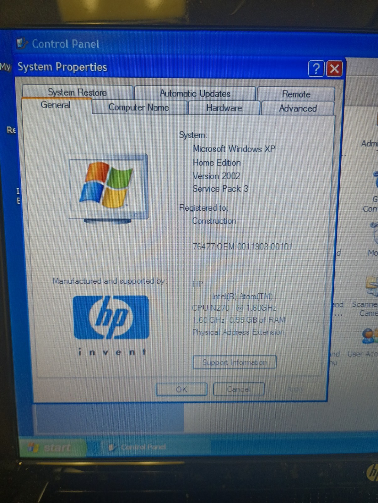 HP Mini 110-1046NR Intel Atom N270 1.6GHz 1 GB Ram 160GB HDD Genuine Windows XP