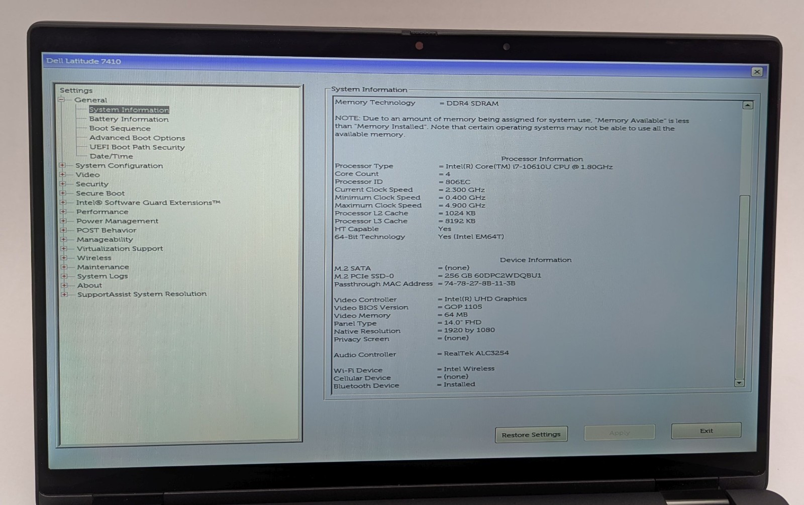 Dell Latitude 7410 14″ Touch Laptop i7-10610U 1.80GHz 16GB RAM 256GB NVMe Win 11