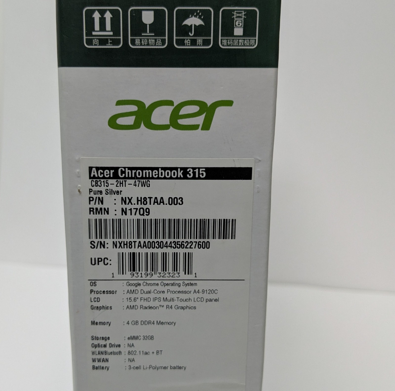 Acer Chromebook 315 15.6″ IPS Touch AMD A4-9120C 4GB RAM 32GB SSD Full HD 1080p