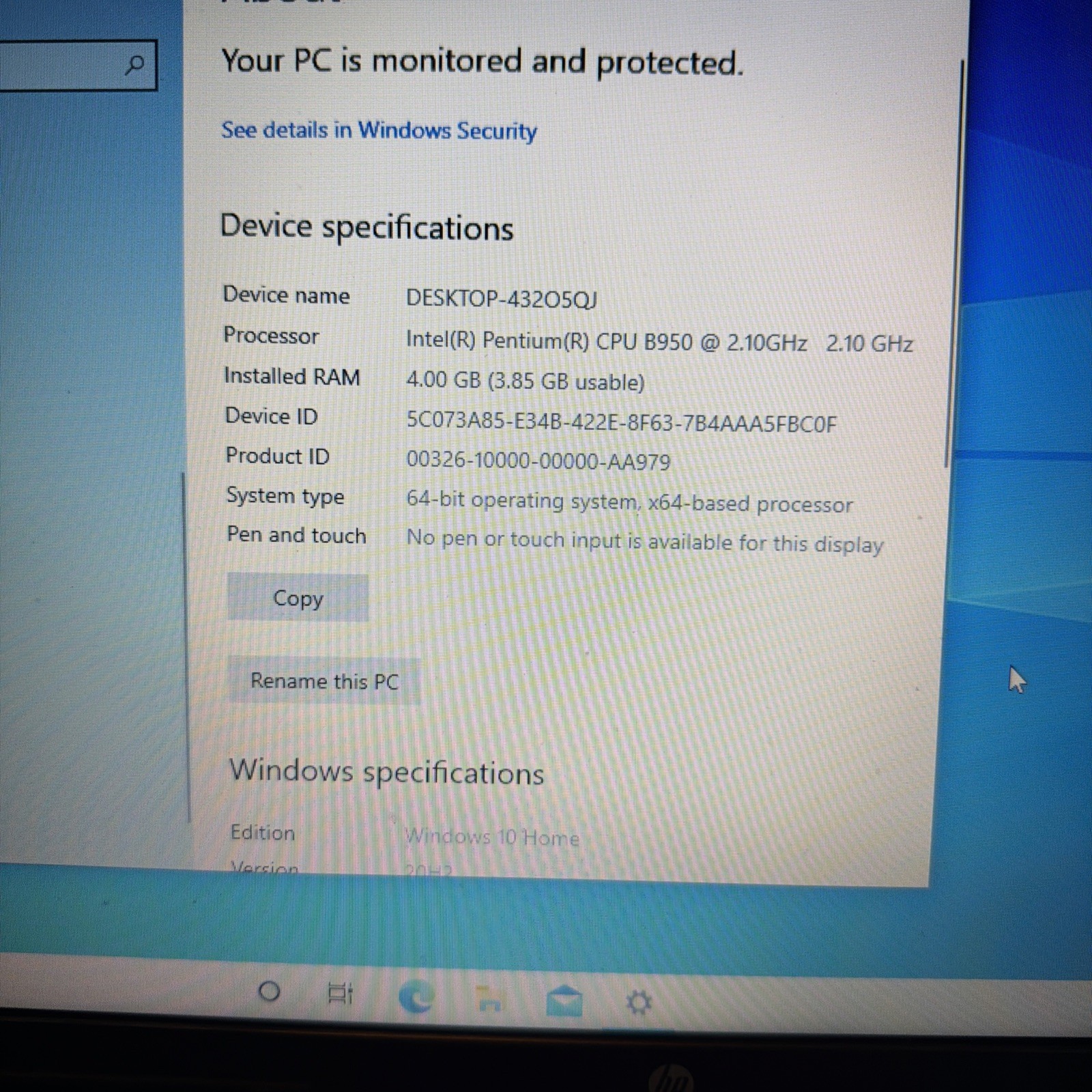 HP 2000-350US 15.6″ Laptop Intel Pentium B950 2.1GHz 4GB Ram Win 10 450GB HDD
