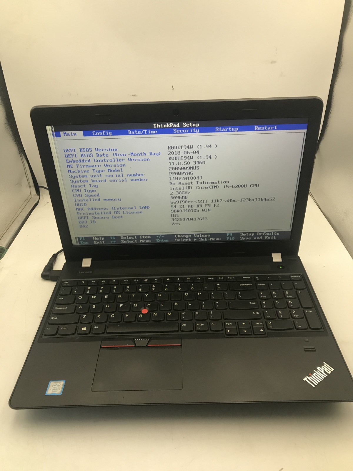 LENOVO THINKPAD E570 – BOOTS TO BIOS – INTEL I5 6200U – NO RAM – READ DESC – BB
