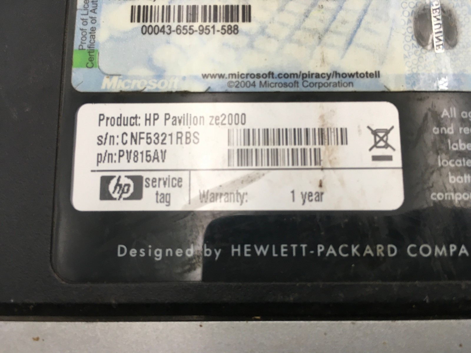 HP PAVILION ZE2000 – BOOTS TO BIOS – AMD TURION 64 – 512MB RAM – READ DESC – BB