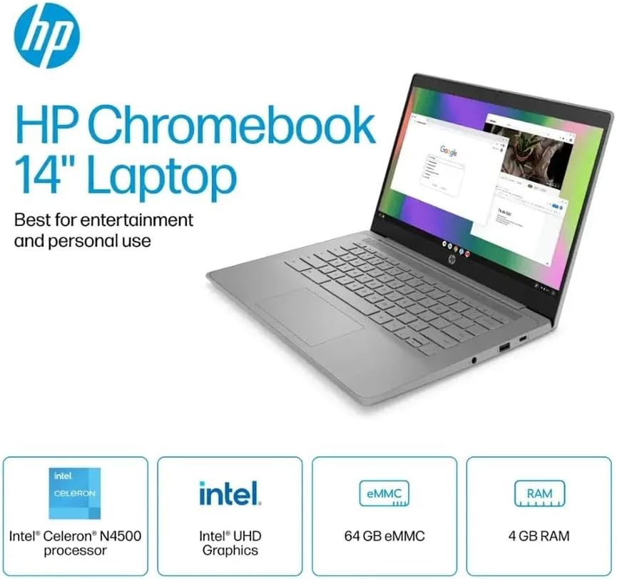 HP Chromebook 14a-ne1013dx 14″ HD Laptop Intel Celeron N4500 4GB RAM 64GB Renew