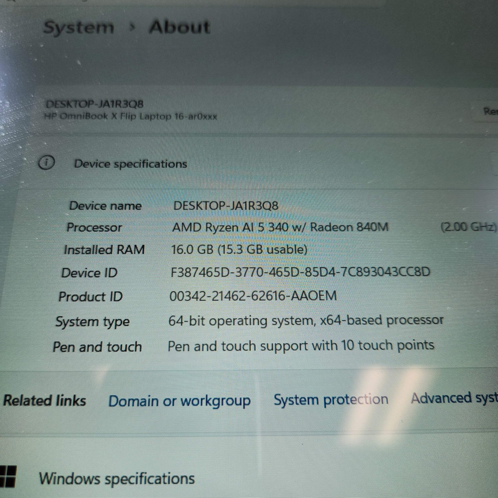 HP OmniBook X 16-AR0013DX 16″ Ryzen AI 5 340 2.0GHz 16GB RAM 512GB SSD