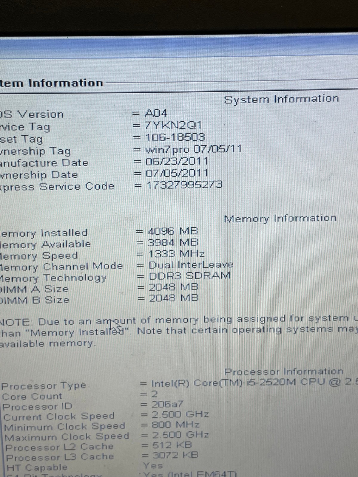 LOT of 4 Dell Latitude E6420 i5-2520M 2 GB RAM, NO HDD
