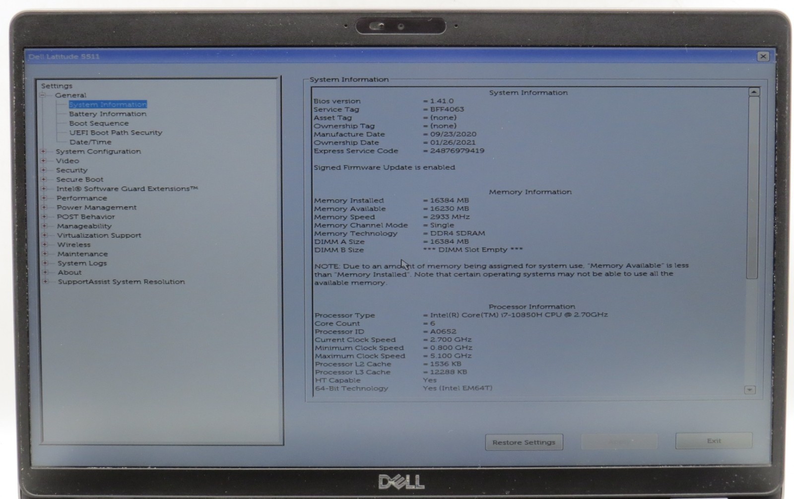 Dell Latitude 5511 i7-10850H 16GB DDR4 RAM 256GB m.2 Win 11 Pro