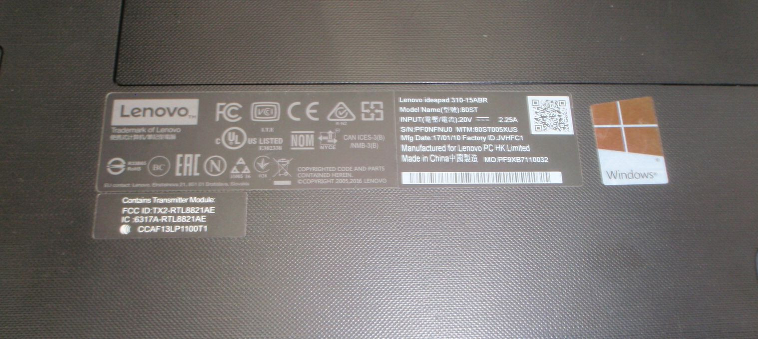 Lenovo Ideapad 310 Laptop Computer – No Power Supply, HD, or Operating System
