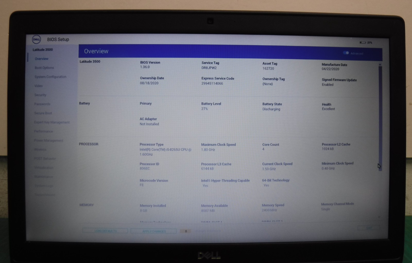 Dell Latitude 3500 Laptop i5‑8265U 8GB RAM 15.6″ No HDD/OS · Excellent Battery