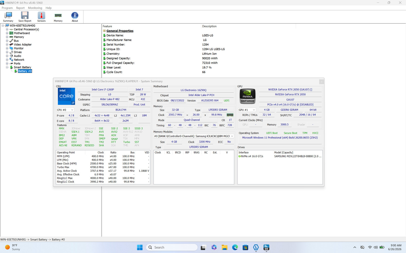 LG gram 16Z90Q-R.APB9U1 16″ 2560 x 1600 I7-1260P 2TB SSD 32GB W11P GeForce RTX