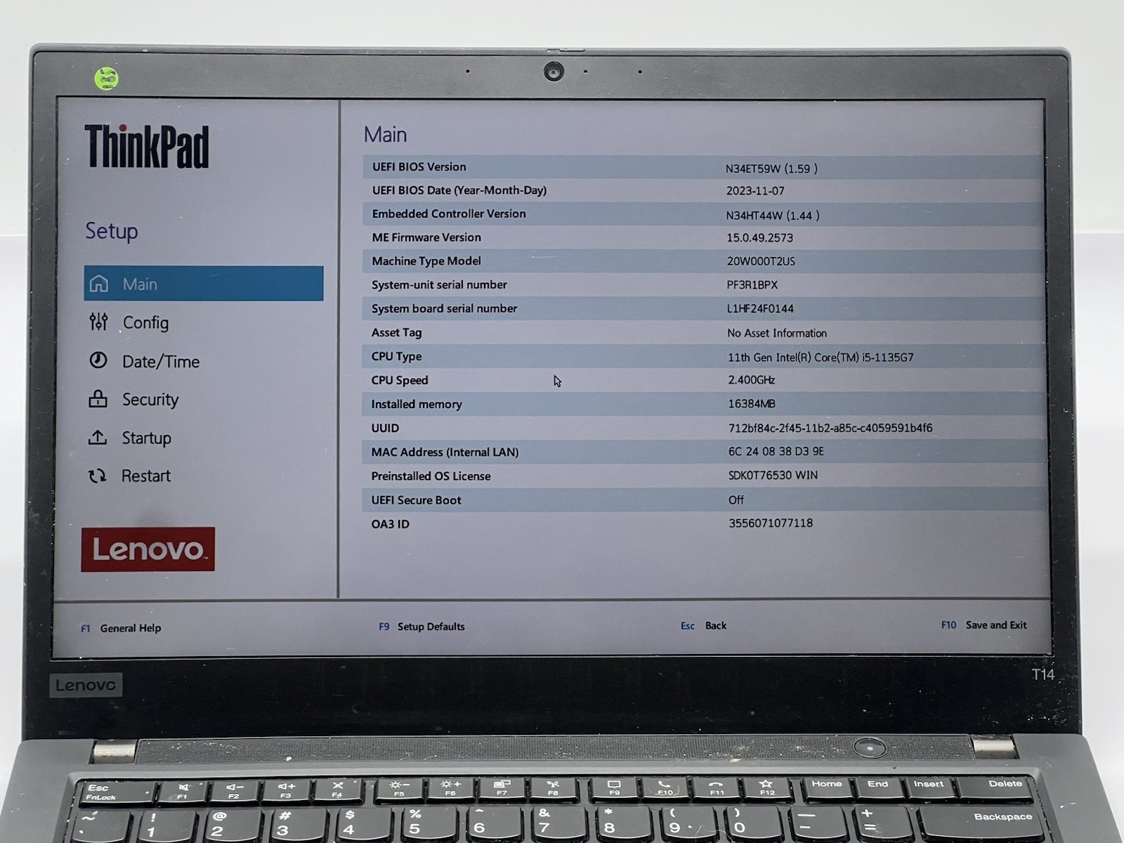 Lenovo ThinkPad T14 Gen 2i, i5-1135G7, @ 2.40GHz, 16GB RAM-No HDD/OS/Charger