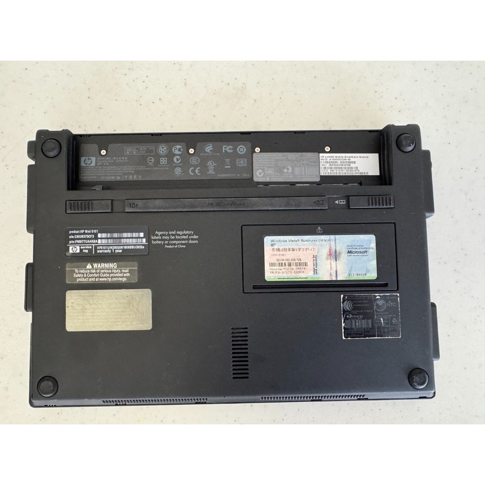 HP Mini 5101 10.1″ Laptop Intel Atom Black No Battery for Parts or Repair