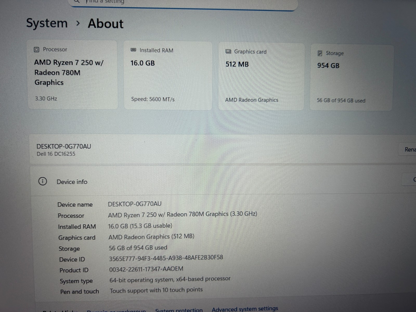 DELL 16 DC16255 WRC27, AMD Ryzen 7 250, 3.30 GHz, 16 GB RAM, 1 TB NVMe SSD