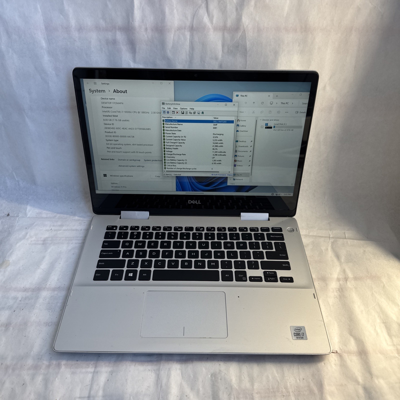 Dell Inspiron 5491 2-in-1 Intel Core i7-10510U @1.80GHz 8GB RAM 512GB SSD Win11P