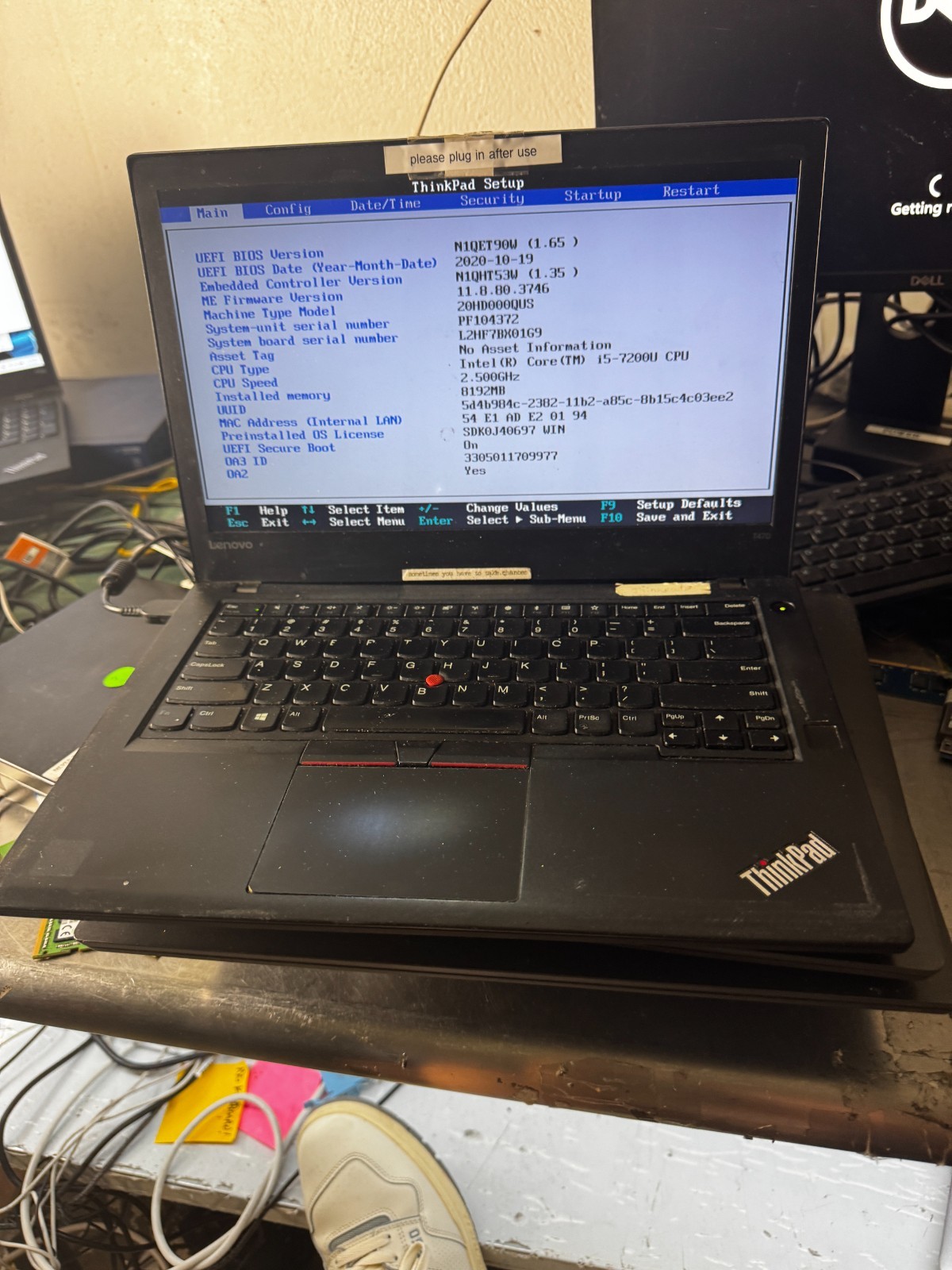 Lenovo ThinkPad T470s Core I5-7200 8GB RAM Laptop For Repair #6000