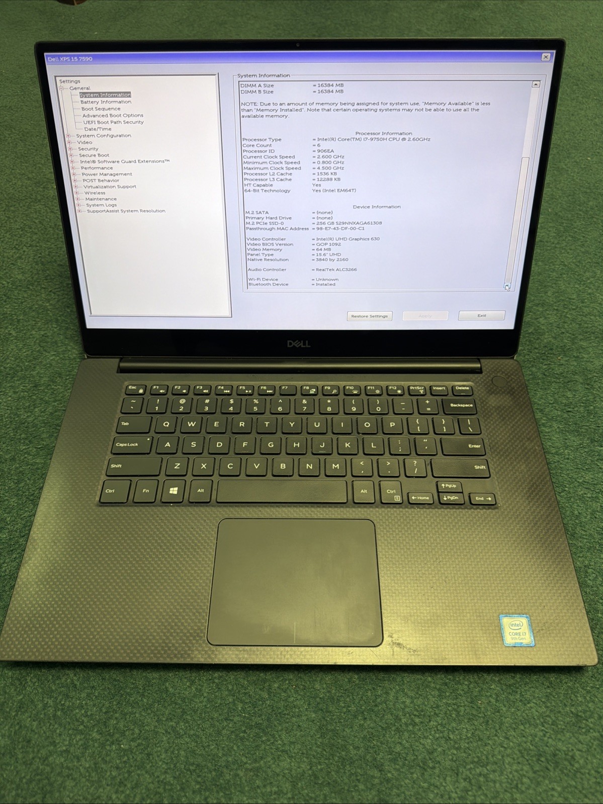 Dell XPS 15 7590 4K i7-9750H 2.60GHz 16GB 512GB SSD GTX 1650 Very Good