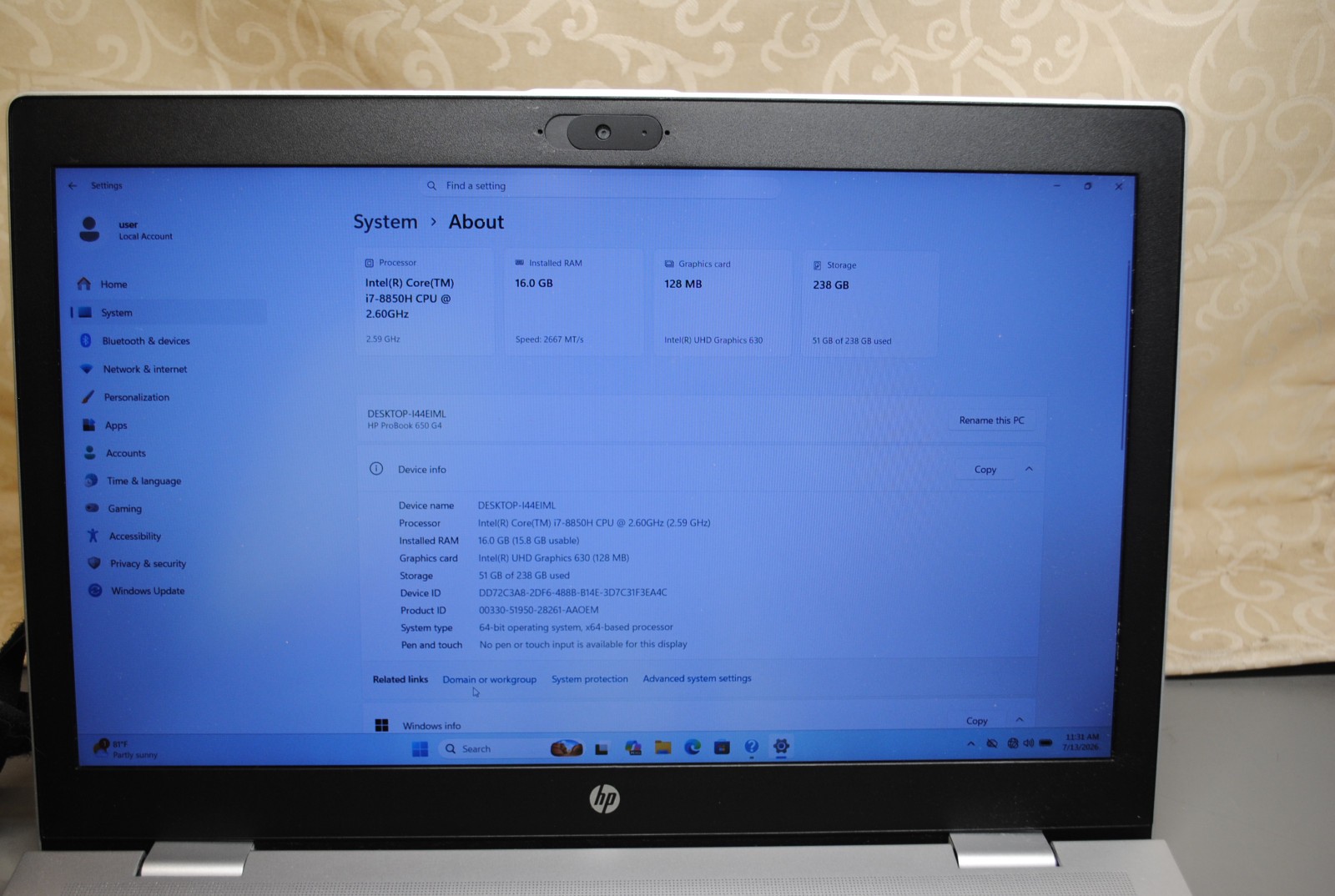 HP ProBook 650 G4 15.6″ i7-8850H 2.6GHz 16GB 256GB m2 SSD WIN11PRO FREE SHIPPING