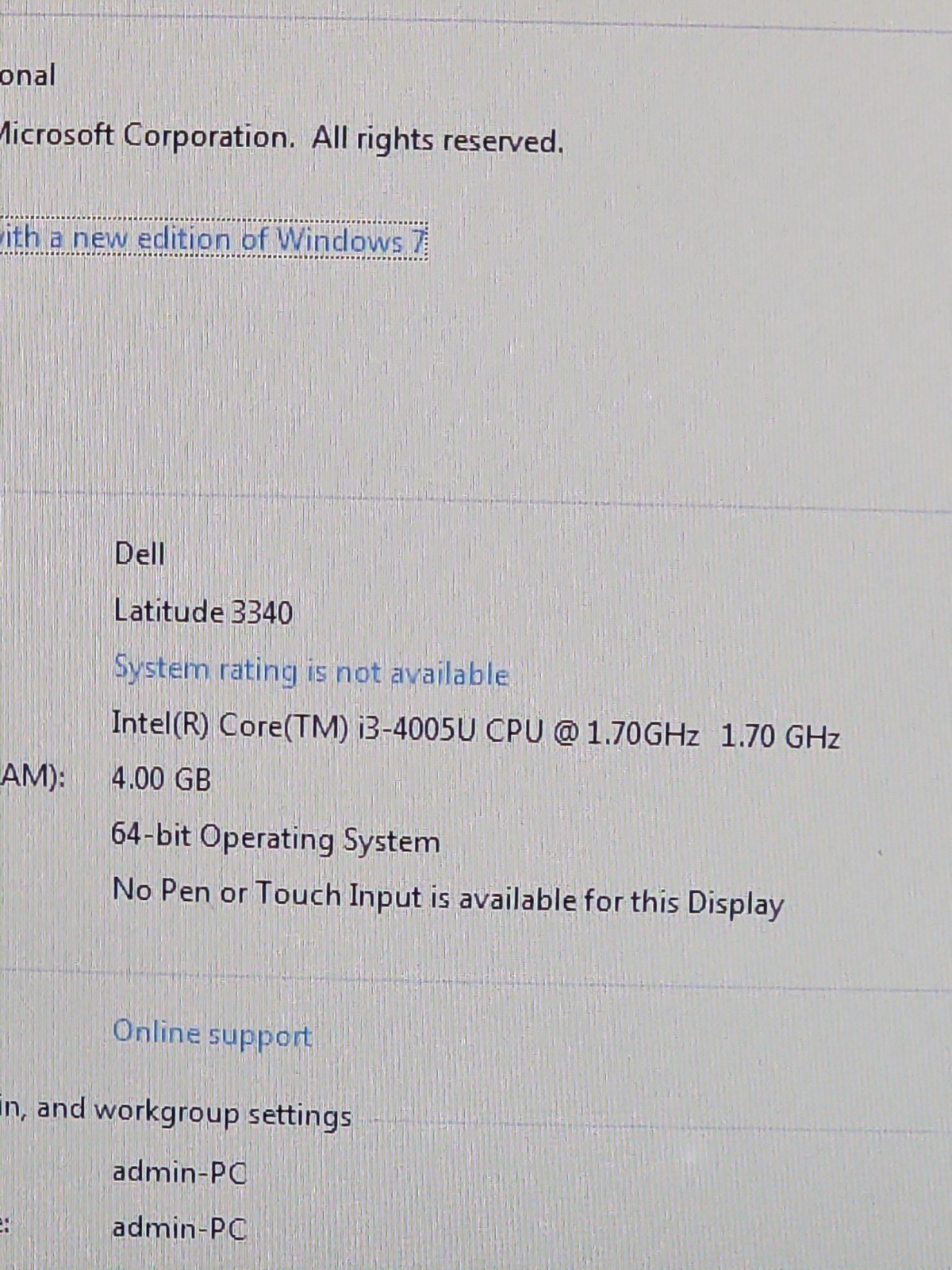 Dell LATITUDE 3340 WITH 4GB RAM AND 500GB HARD DRIVE. PLEASE READ