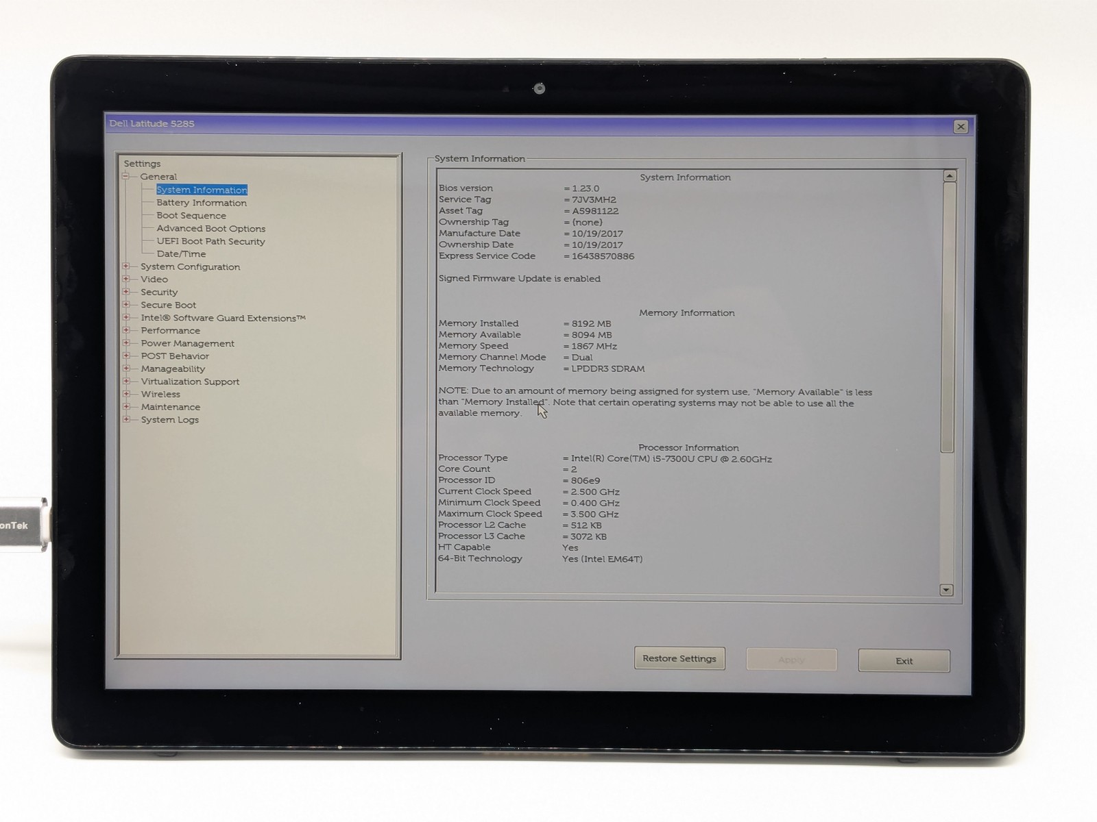 Dell Latitude 5285 2-in-1 12″ FHD+ Touch I5-7300U 256GB 8GB W10P FPR *READ*
