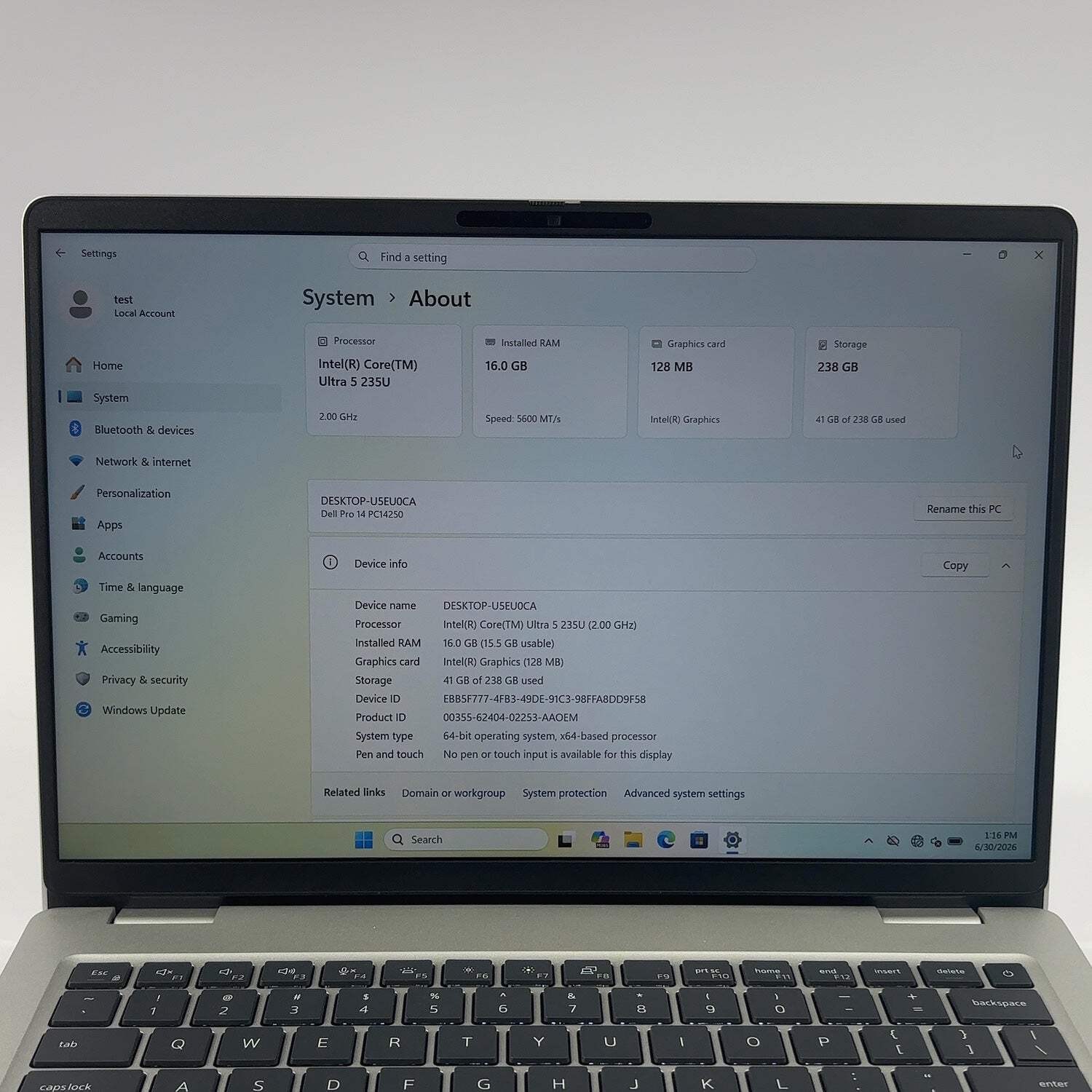 Dell Pro 14 PC14250 14″ Core Ultra 5 235U 2.0GHz 16GB RAM 256GB SSD