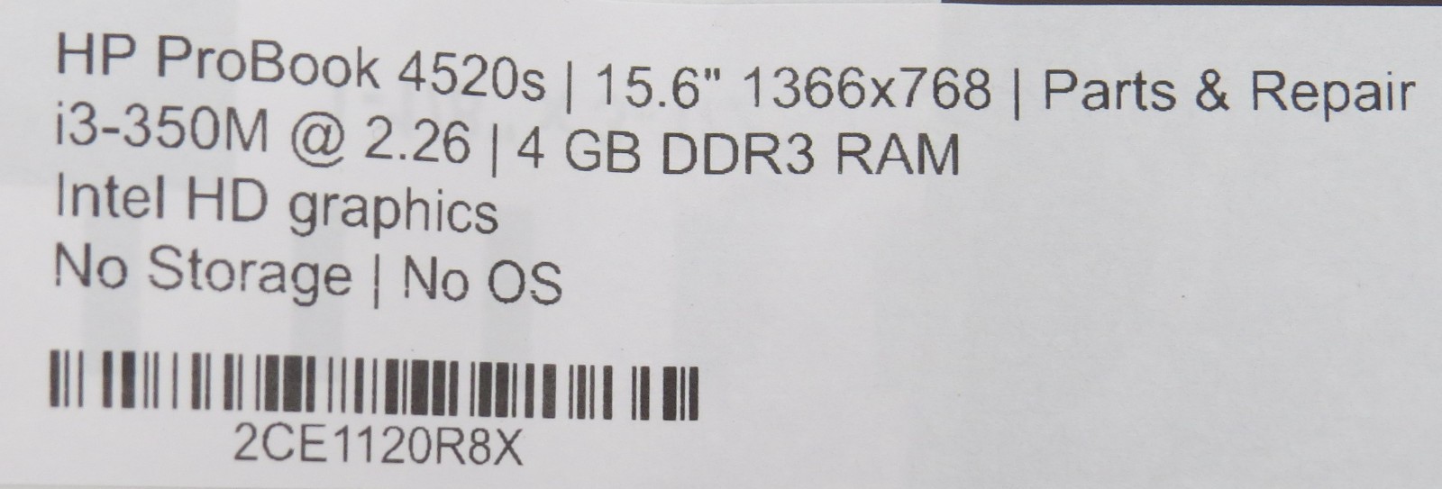 HP ProBook 4520s | i3-350m @ 2.26GHz | 4GB DDR3 | 15.6″ | No HD/OS/AC | Parts