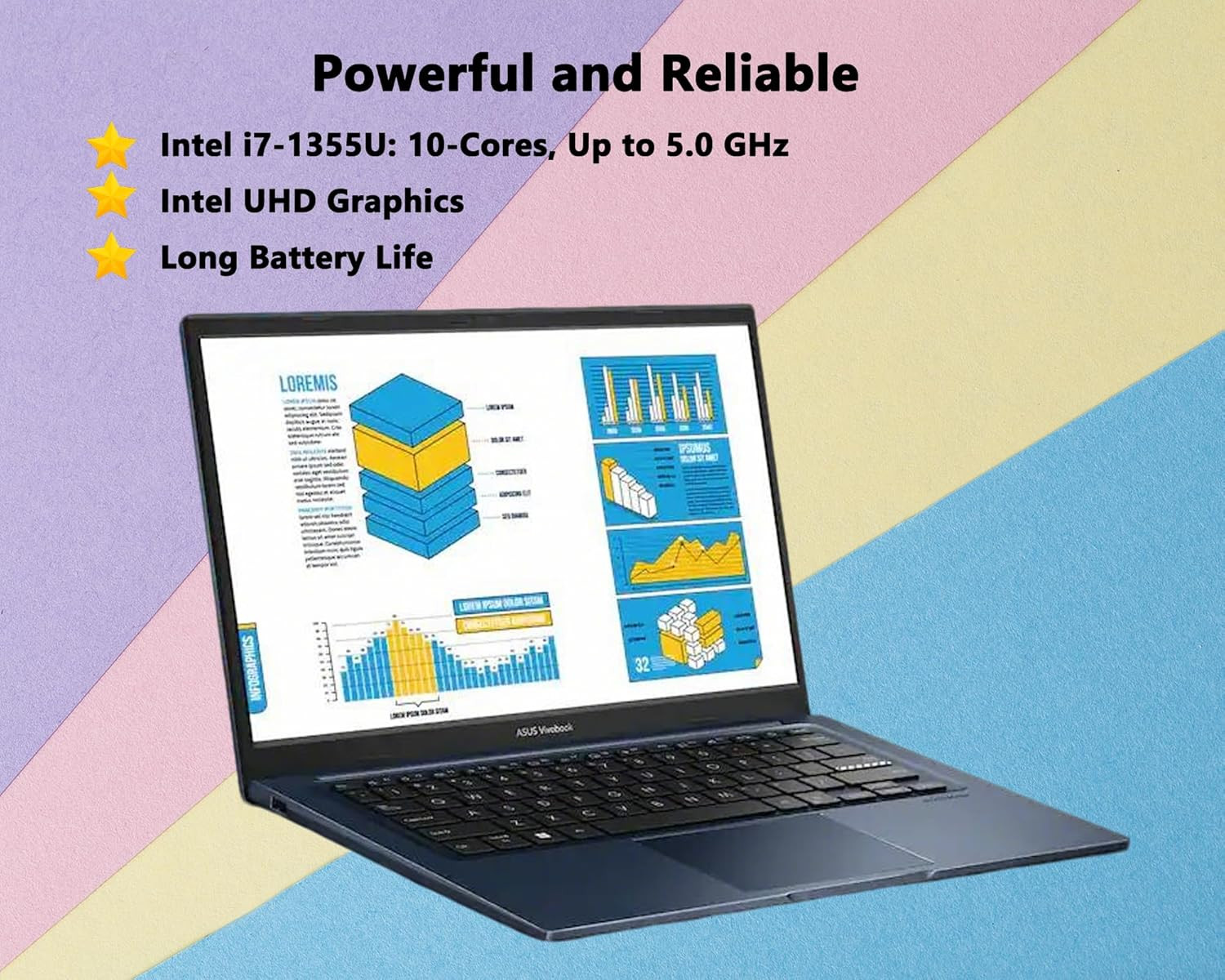 Vivobook 14″ FHD Laptop, 13Th Gen Intel Core I7-1355U(10-Core), 12GB RAM|512GB S