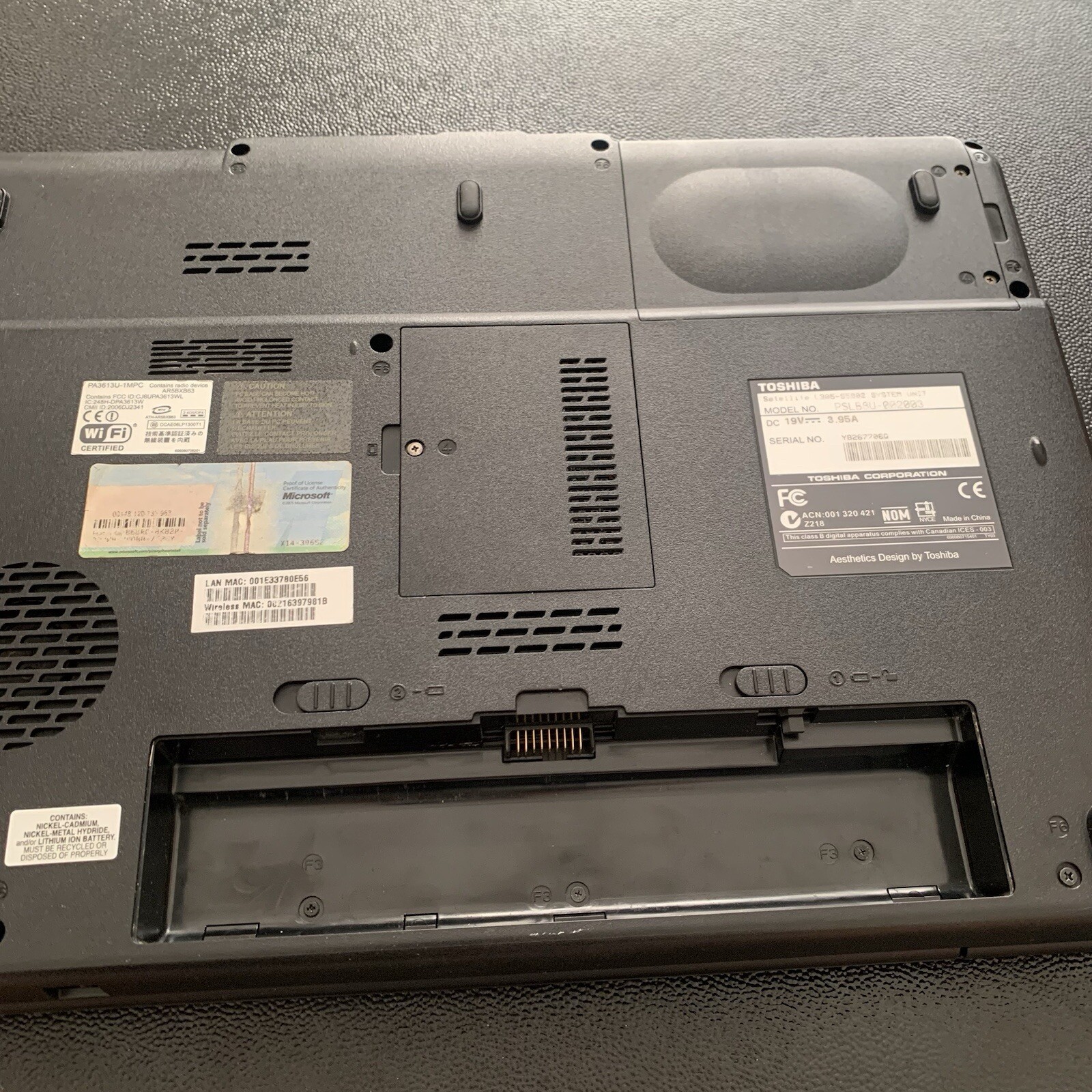Toshiba Satellite Laptop PSLB8U-002003 Intel Pentium, RW DVD Burner, Untested.